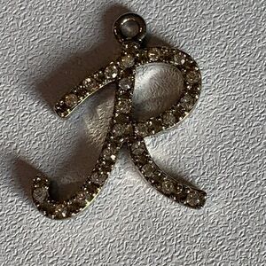 Elegant Rhinestone Gold Tone R Initial Pendant